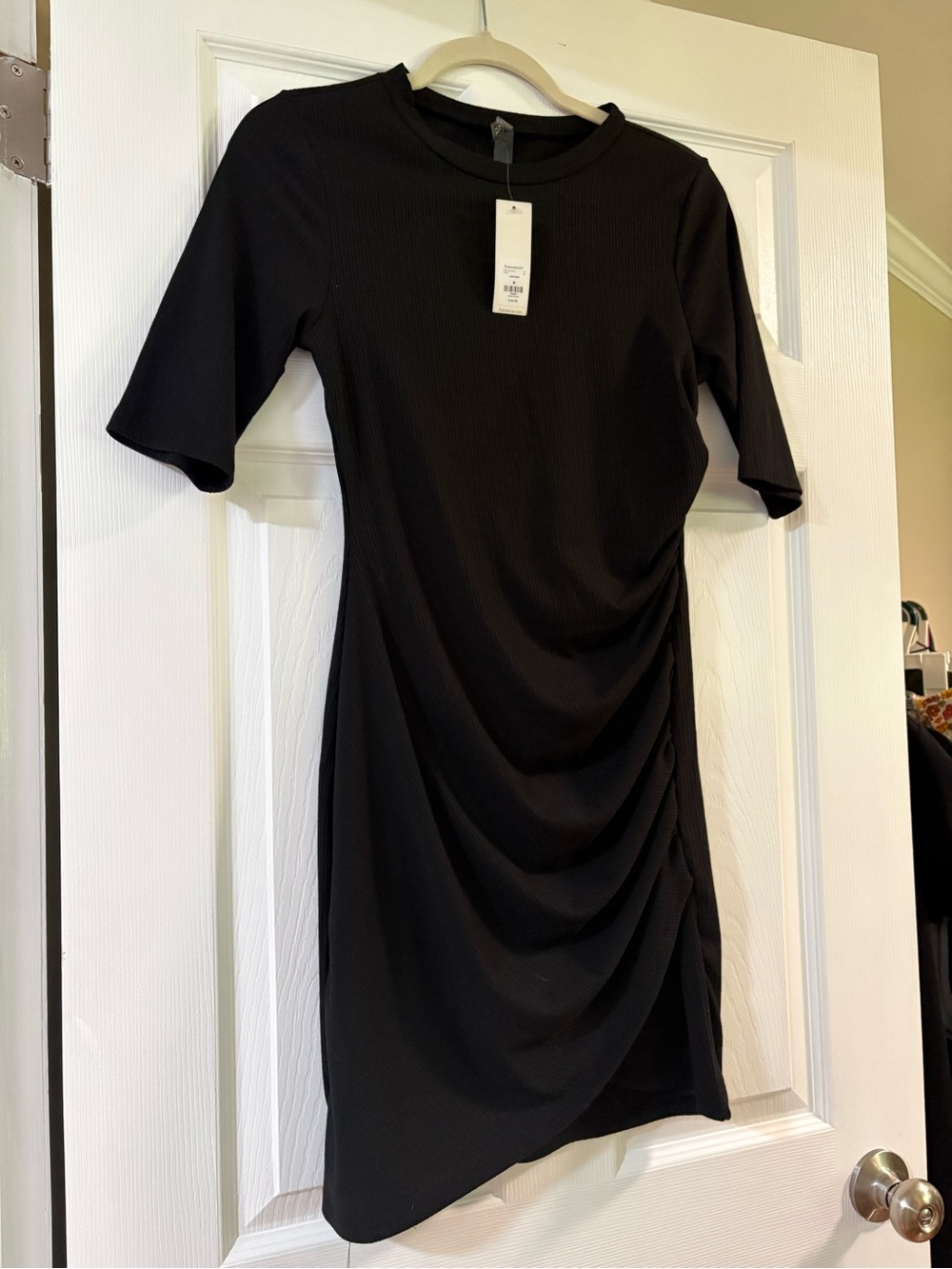 Francesca's Collections Black Midi Dress with Side Ruching
